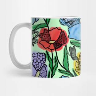 BOTANICAL FLORALS AND UNIQUE BUTTERFLIES DOODLES  _ DIGITAL BLACK LINE & WATERCOLORS Mug